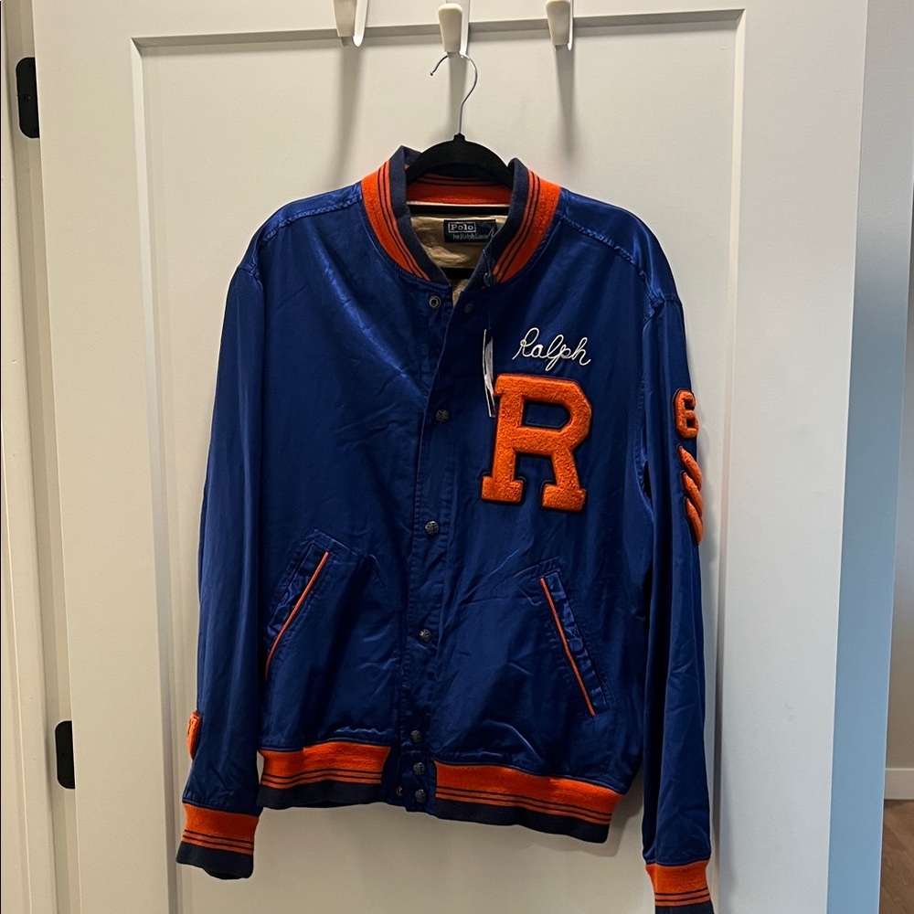 Polo Ralph Lauren varsity college Letterman P satin men bomber NWT